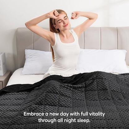 Wemore Minky Dot Weighted Blanket for Adults King Size 25 lbs, Soft Cozy Heavy Blanket for Bed and Couch, Breathable Blanket for All-Season with Glass Beads, Black 80 x 87 inches