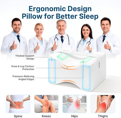 Knee Pillow for Side Sleepers-Memory Foam Leg Pillow for Between Legs-Sciatica,Hip&Back Pain Relief,Spinal Alignment Leg Cushion,White