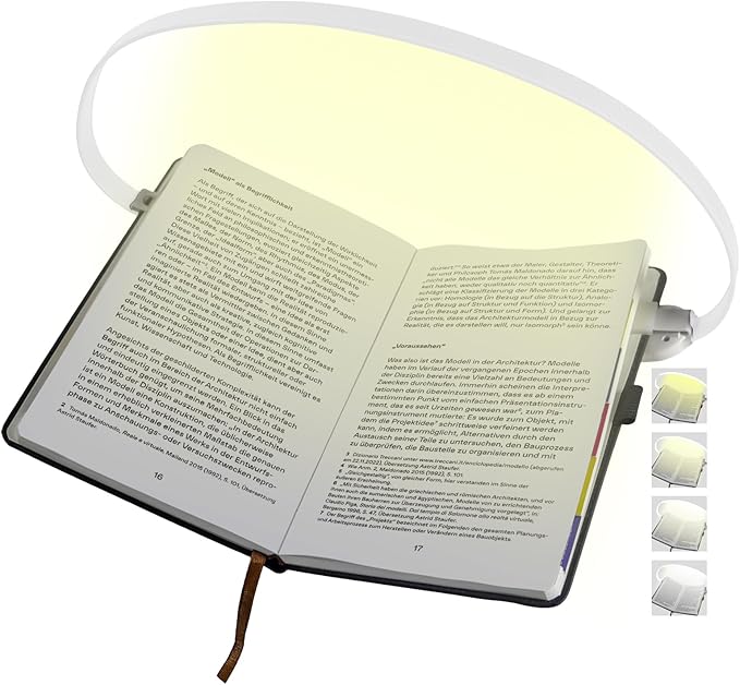 Rechargeable Book Light for Reading, 12 LED Eye-Care Reading Light, 4 Color Temperatures, Stepless Dimming, No Flicker, Evenly Distributed Lighting for Books, Perfect for Reader (White)
