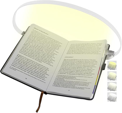 Rechargeable Book Light for Reading, 12 LED Eye-Care Reading Light, 4 Color Temperatures, Stepless Dimming, No Flicker, Evenly Distributed Lighting for Books, Perfect for Reader (White)
