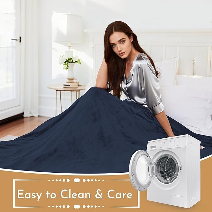 Electric Heated Blanket 50"x60" Throw Size Flannel Heated Blanket, Cozy & Warm for All Night, 5 Heat Settings & 3 Hours Auto Off, Machine Washable, Dark Blue
