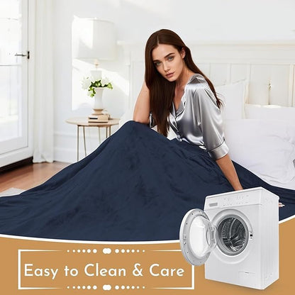 Electric Heated Blanket 62"x84" Twin Size Flannel Heated Blanket, Cozy & Warm for All Night, 4 Heat Settings & 10 Hours Auto Off, Machine Washable, Navy Blue