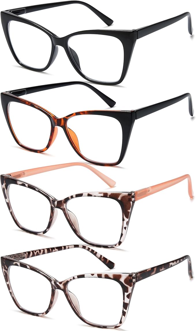 EYEURL Cat Eye Reading Glasses for Women 4-Pack Blue Light Glasses Stylish Computer Readers for Women
