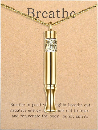 Anxiety Relief Pendant Mindfulness Breathing Necklace - Essential Oil Diffuser & Personal Inhaler Aromatherapy Necklaces for Women & Men (Gold)