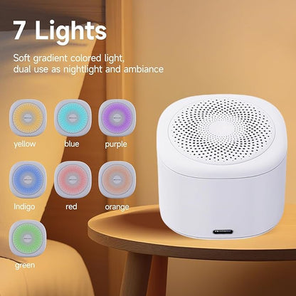 White Noise Machine for Sleep,10 Soothing Sounds, 7 Night Light Colors, 3 Timer Settings, Portable Sound Machine with 15-18 Hour Battery Life, Ideal for Home, Office,Travel