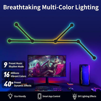 Smart Wall Light Lines, WiFi RGB LED Bars, 16M+ Color Dimmable Music Sync DIY Home Decor for Gaming Party Streaming Lovers, Compatible with Alexa & Google Assistant (6 Lines, Black)