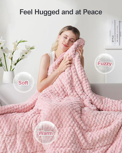 Super Soft Luxury Fleece Sherpa Weighted Blanket 15 lbs for Adults, Turtle Shell Fuzzy Cozy Warm Twin Weighted Throw for Winter, Ceramic Beads Washable Heavy Blankets for Couch Bed, Pink, 48" x 72"