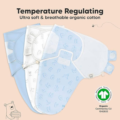 3-Pack Organic Baby Swaddle Sleep Sacks - Swaddles for Newborns, Infant 0-3 Months, Baby Girls, Boys, Soft & Snug Newborn Sleep Sack, Nursery Swaddling Blankets (ABC Land Cloud, OS)