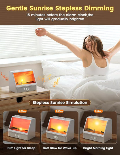 Sunrise Alarm Clock for Heavy Sleepers with White Noise Machine, Wake Up Light with Sunrise & Sunset Simulation, Bluetooth Speaker, Dimming Night Light, Digital Alarms Clock for Adults, Kids,Bedroom