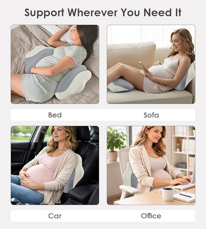 DONAMA Memory Foam Pregnancy Pillow- with Adjustable Air Bag for Back/Legs/Belly/HIPS Support, W-Shaped Pregnancy Wedge Pillows for Sleeping, Cooling Maternity Body Pillow for Pregnant Women