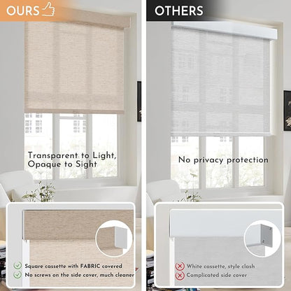 Persilux Light Filtering Roller Shades for Window Blinds,Cordless,Linen Fabric,Thermal Insulated Fabric UV Protection Shades for Home,Office,Bedroom,Door,Light Filtering-Beige,21" W X 72" H