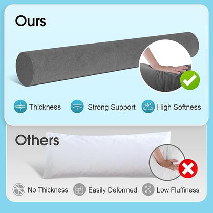 Memory Foam Body Pillow for Bed, Long & Big Full Body Pillows for Adults, Multifunctional Bolster Pillows with Removable & Washable Velvet Cover, Cylindrical Side Pillow (47.24"*7.9")
