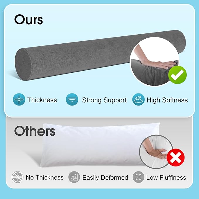 Memory Foam Body Pillow for Bed, Long & Big Full Body Pillows for Adults, Multifunctional Bolster Pillows with Removable & Washable Velvet Cover, Cylindrical Side Pillow (35.43"*7.9")