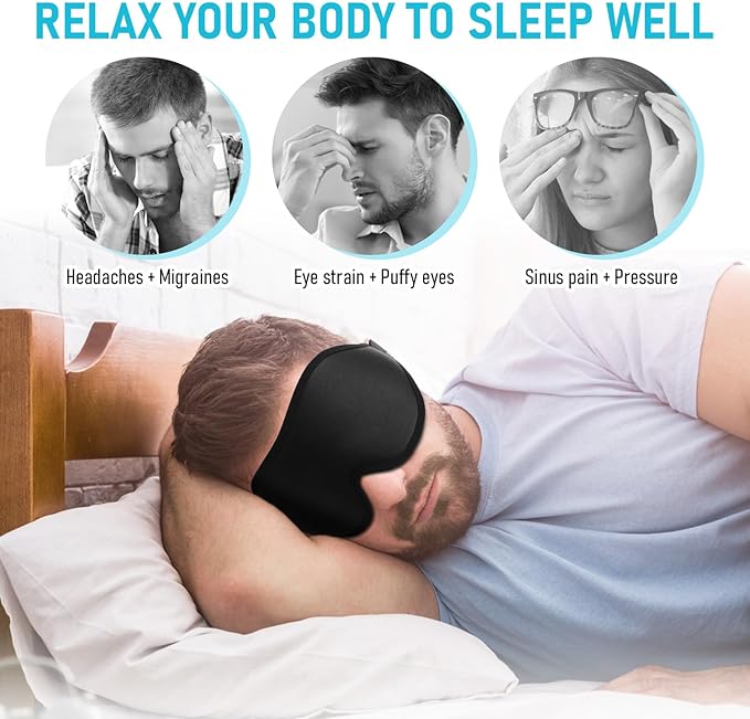 FlyCoco Sleep Mask - Zero Eye Pressure 3D Contoured Cup 99% Black Out Mask, Soft Breathable Lightweight Sleeping Mask with Adjustable Strap, Eye Cover for Yoga Traveling (Black 2pack)