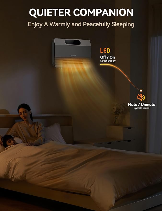 GiveBest Smart Wall Heater, 1500W Fast Heating Space Heater for Bedroom, Electric Room Space Heater with Thermostat for Indoor Use, Easy Wall Mounted, On/Off Timers, Compatible with Alexa