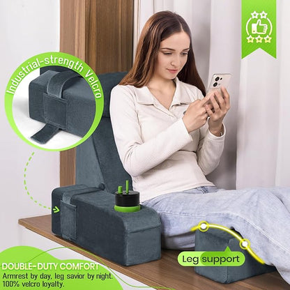 AS AWESLING 21 INCH Reading Pillow for Adults, Back Pillow for Bed Sitting Up, Backrest Pillow for Sitting in Bed, Detachable Arms with Built-in Cup & Phone Caddy (Dark Gray, 21 INCH)