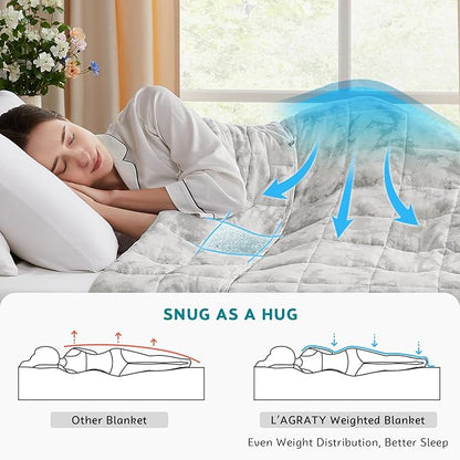 L'AGRATY Weighted Blanket - 48"x72" 15lbs Cooling Breathable Heavy Blanket Microfiber Material with Glass Beads for Adult All-Season Summer Fall Winter Soft Thick Comfort