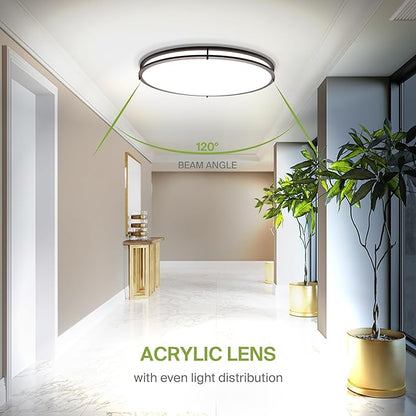ASD LED 24" Oval Flush Mount Lighting, Close to Ceiling Light Fixture | 5CCT, Dimmable, ETL Listed | 38W 3289LM 2700-5000K 120V | Low Profile Double Ring Lamp | Dark Bronze, 2 Pack