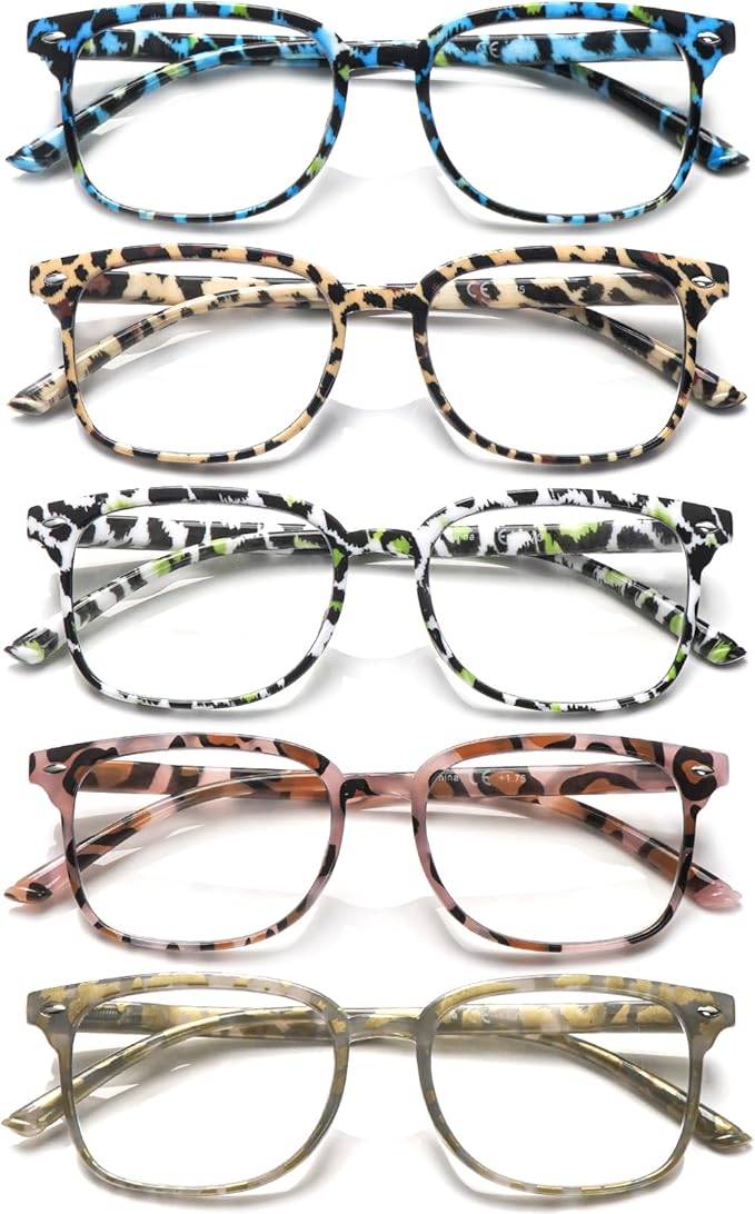 5 Pack Reading Glasses Blue Light Blocking for Women,Computer Readers with Spring Hinge
