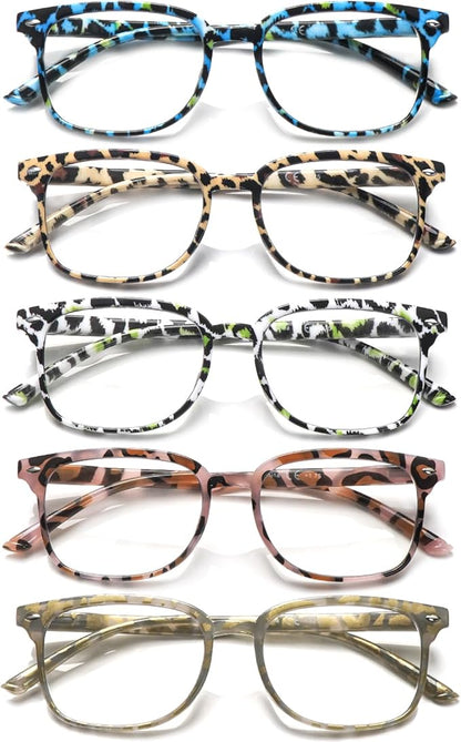 5 Pack Reading Glasses Blue Light Blocking for Women,Computer Readers with Spring Hinge