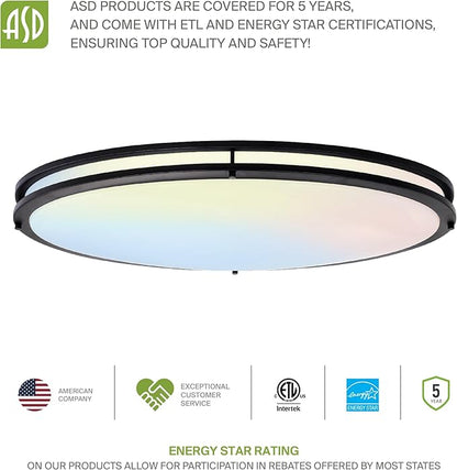 ASD LED 32" Oval Flush Mount Lighting, Close to Ceiling Light Fixture | 3CCT, Dimmable, Energy Star, ETL Listed | 45W 3750LM 3000-5000K 100-277V | Low Profile Double Ring Lamp | Dark Bronze, 2 Pack