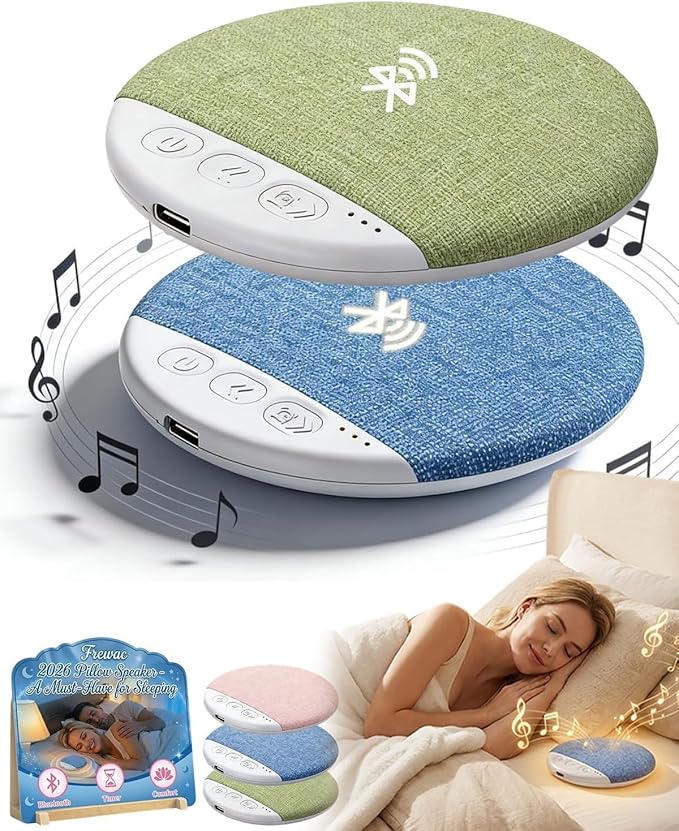2026 New Flat Under Pillow Speakers for Sleeping, Bone Conduction Pillows Speaker Bluetooth, Private Ultra-Thin Aid with White Noise Timer, Mini Portable Slim Wireless Bedside Speak
