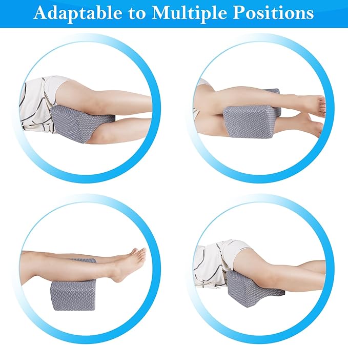 BlissTrends Memory Foam Knee Pillow, Knee Pillow for Side Sleepers, Leg Pillows for Sleeping Blood Circulation, Elevation Pillow for Spine Aligning, Sciatica, Hip, Knee, Ankle Pain, Grey, Medium