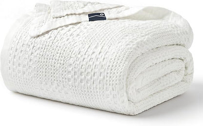 Joiedomi Cooling Waffle Blanket - Turkish Cotton Twin XL Size Soft White Blanket, Summer Breathable of Rayon Derived from Bamboo for Hot Sleepers, Luxuries Throw for Bed, Couch and Sofa, 66x90 Inches