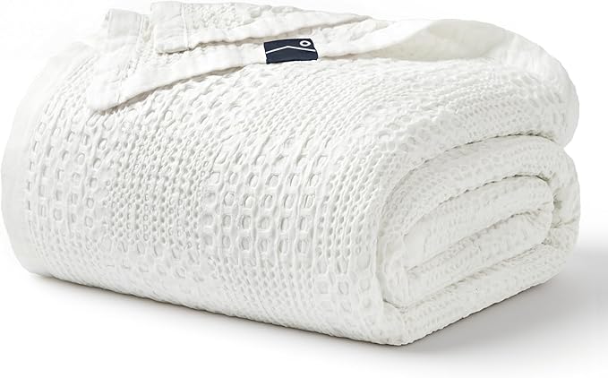 Joiedomi Cooling Waffle Blanket - Turkish Cotton King Size Soft White Blanket, Summer Breathable of Rayon Derived from Bamboo for Hot Sleepers, Luxuries Throw for Bed, Couch and Sofa, 108x90 Inches
