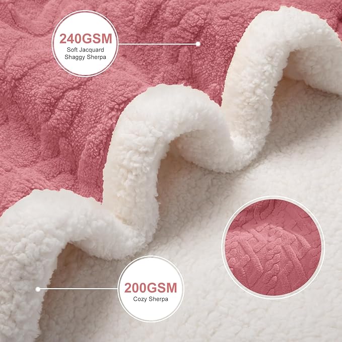 Full Size Electric Blanket 72"X84" Pink - Soft Thick Warm Sherpa Heated Blanket for Winter with 6 Fast Heating Levels & 10hrs LED Timer Auto Off for Women, Washable & ETL Certified for Bed