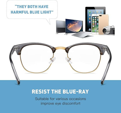 Blue Light Blocking Glasses Vintage Half Frame UV Clear Lens Anti Eyestrain Computer Gaming Glasses for Men Women