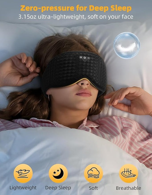 3D Contoured Sleep Mask with Bluetooth Headphones, Adjustable Blackout Sleeping Mask, Easy Installation Sleeping Headphones with Ultra-Thin Stereo Speakers for Men, Women - Dark Blue