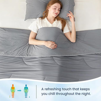Cozy Bliss Deluxe Dual-Sided Cooling Comforter Cali King Size, Ultra-Soft Lightweight Breathable Silky Cooling Blankets with Q-Max>0.45 for Bedroom, Hot Sleepers & Night Sweats, Dark Grey, 106"x96"