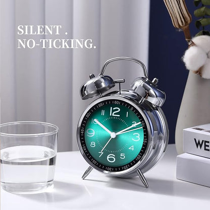 Super Loud Alarm Clock for Heavy Sleepers,4 inches Twin Bell Alarm Clock with Backlight,Battery Operated,Silent Non Ticking,for Kids,Adults,Bedrooms,Retro Decor Desk Analog Clocks. (Green)