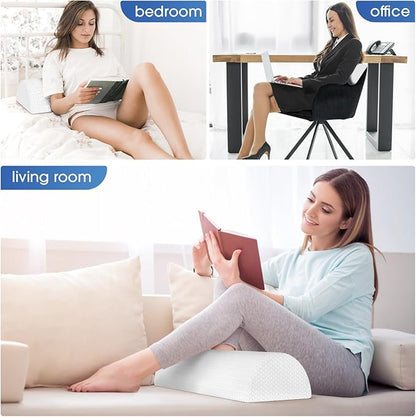 Knee Pillow for Back Sleeping Memory Foam Half Moon Bolster Pillow for Legs, Under Knee Support, Ankle & Foot Comfort Orthopedic Pillow for Side Sleepers (White, 20.4" x 8" x 4.9")