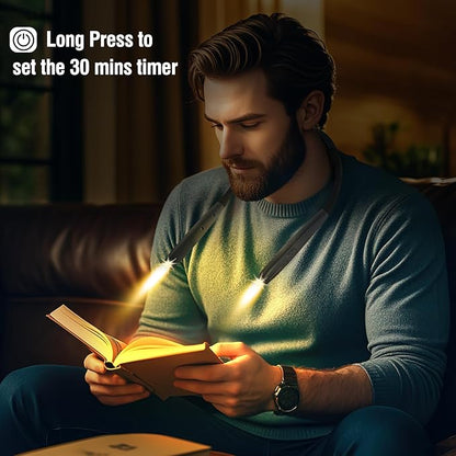 Upgraded LED Neck Reading Light, Book Light, Rechargeable, 3 Colors & 3 Brightness Adjustable, Auto-Off Timer, Neck Light for Reading in Bed, Long Lasting, Perfect for Repairing, Knitting.