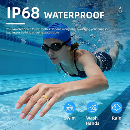Smart Ring for Women & Men, Smart Rings Health Tracker with Heart Rate, Sleep Monitoring, Long Lasting Battery, IP68 Waterproof Fitness Ring for iOS & Android, No Subscription Fee (Gold, #11)