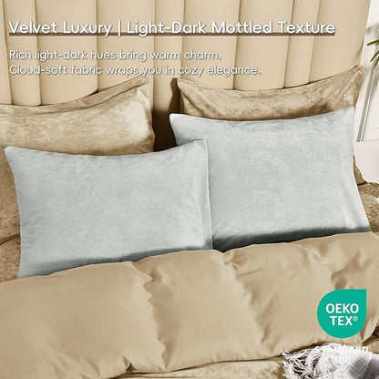 PHF Truly Velvet Pillowcases King Size, No Insert, 2 Pack Ultra Soft Breathable Pillow Shams Covers with Envelope Closure, 20" X 36" Luxury Cozy Warm Fuzzy Flannel, Silver Grey