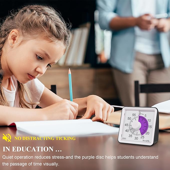 Secura 60-Minute Visual Countdown Timer for Kids & Adults, Classroom Time Management Tool (Purple & Black)