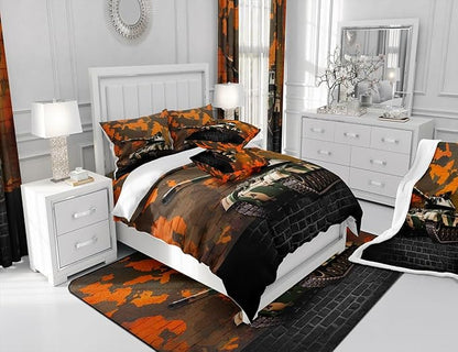 Manfei Tank Sheet Set Queen Size, Orange Camouflage Wall Print Bedding Set for Kids Boys Teens Adults, Camo Vintage Style Bed Sheet Set 4pcs with Deep Pocket Fitted Sheet + Flat Sheet + 2 Pillowcases