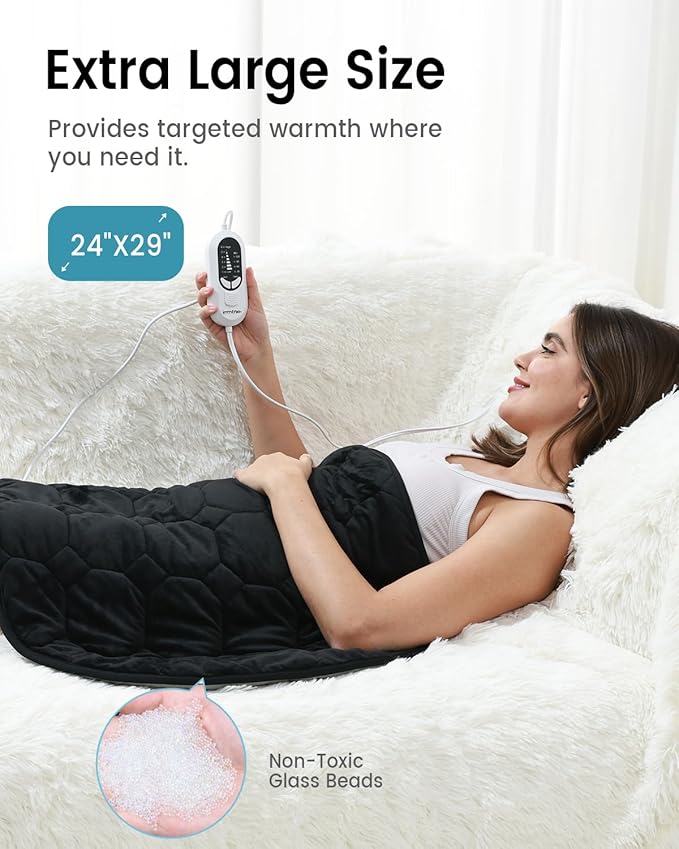 immtree Weighted Heating Pad for Period Cramps, 29" x 24" Extra Large Electric 7lbs Heated Pads, Back Shoulder Knee Abdomen Pain Relief, Soft Heavy Lap Blanket, Warm Christmas Gift, 7 Pounds, Black
