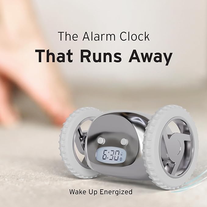 CLOCKY Extra Super Loud Alarm Clock for Heavy Sleepers Adults Kids Teens Bedroom, Move Jump Roll Run Away Easy to Set Smart Digital Mirror Alarm Clock on Wheels -Funny Gag Gift (Chrome)