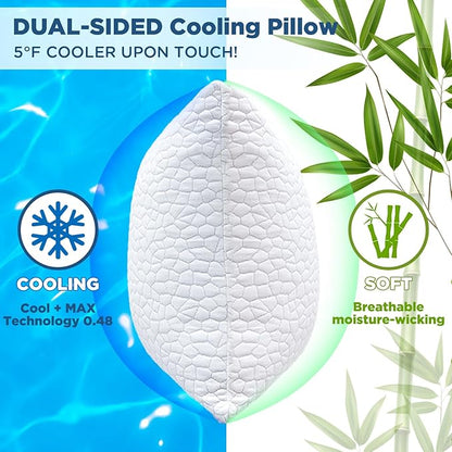 Cooling Pillow Queen Size Set of 2, Adjustable Bed Pillows for Sleeping, Luxury Shredded Memory Foam Side Sleeper Pillows 2 Pack, Cool No Flat Firm Cervical Neck Pillow for Side Sleepers Neck Pain