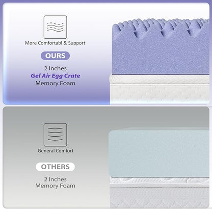 downluxe 4 Inch Full Size Memory Foam Mattress Topper Pro Dual Layer 2 Inch Cooling Gel Egg Crate Memory Foam Plus 2 Inch Pillow Top Medium Firm with Deep Pocket