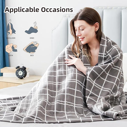 Electric Heated Blanket Full Size 72"x84",Whit 10 Hs Auto Off & 4 Heating Levels, Soft Fleece for Bed, Machine Washable, Gifts for Family-Plaid Pattern, Light Gray
