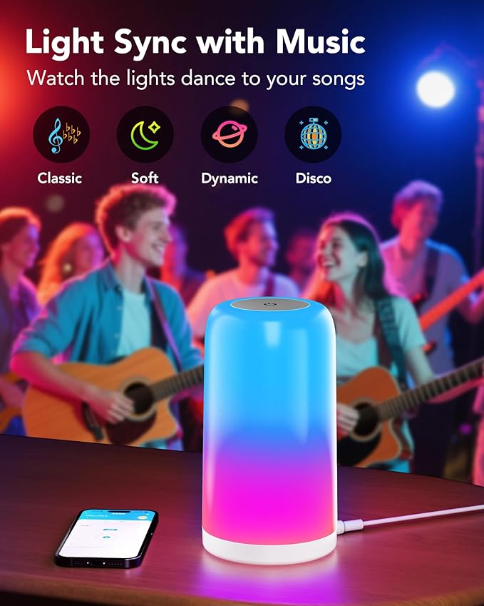VOLIVO Smart RGB+IC Bedside Table Lamp, Color Changing Lamp with Touch Control, Works with Alexa & Google Assistant, Dimmable Night Light for Bedroom Living Room(Corded)