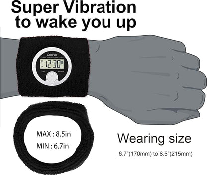 CoolFire Vibrating Alarm Clock Wristband, Silent Wake-Up Watch for Heavy Sleepers, Won’t Disturb Partner, Vibration Alarm Band for Couples/Roommates, Deaf/Hearing Impaired, 4 Alarms, Bluetooth App, Rechargeable (Black)