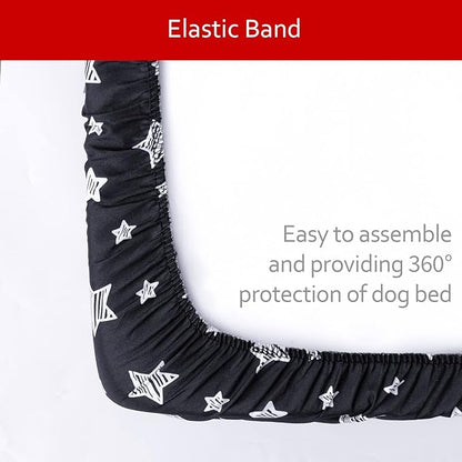 Waterproof Dog Bed Covers Replacement Washable Pet Hair Easy to Remove, Noiseless Quilted Puppy Pet Bed Cover Lovely Black Star Print 35x44 Inches, for Dog/Cat, Cover Only