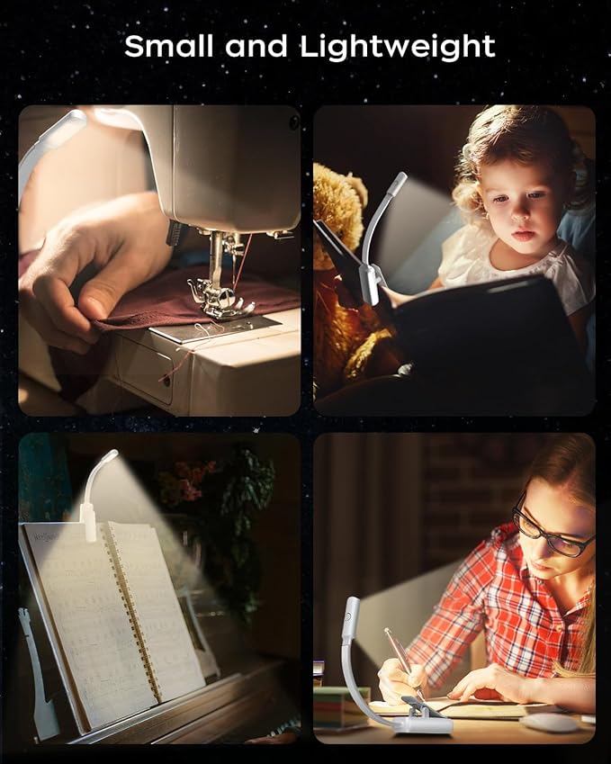 Book Light,Reading Lights for Books in Bed,AAA Battery Clip-On Led Reading Light with 3 Colors & Stepless Dimming,Portable and Ultra-Lightweight with Long Runtime(WH BK)