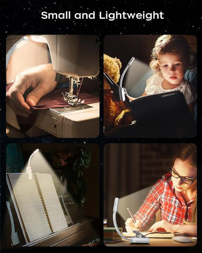 Book Light,Reading Lights for Books in Bed,AAA Battery Clip-On Led Reading Light with 3 Colors & Stepless Dimming,Portable and Ultra-Lightweight with Long Runtime(WH BK)